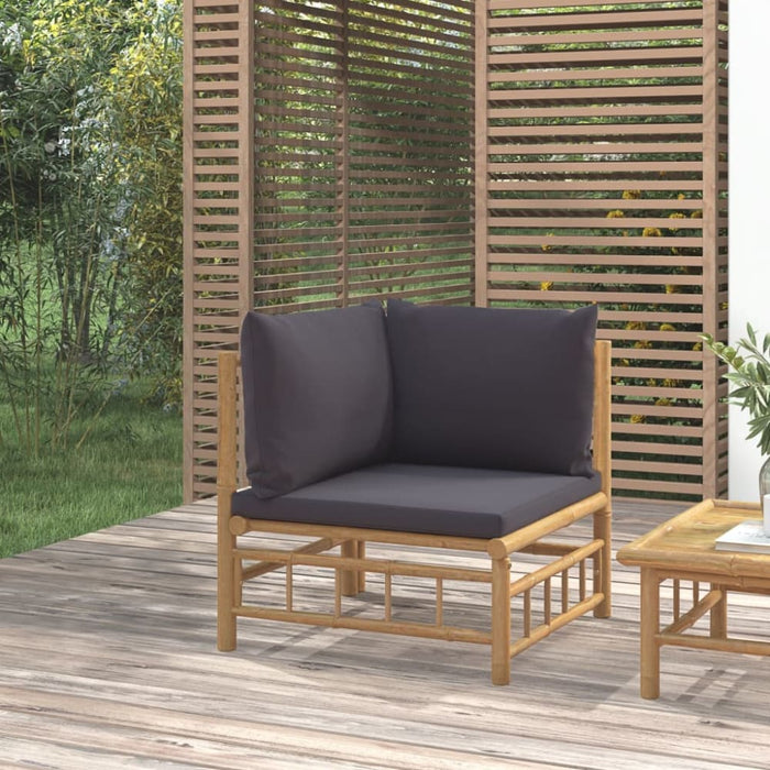 Garden Corner Sofa with Dark Grey Cushions Bamboo Tlxtbn