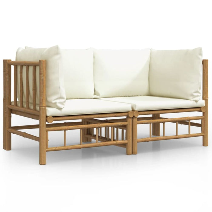Garden Corner Sofas with Cream White Cushions 2 Pcs Bamboo