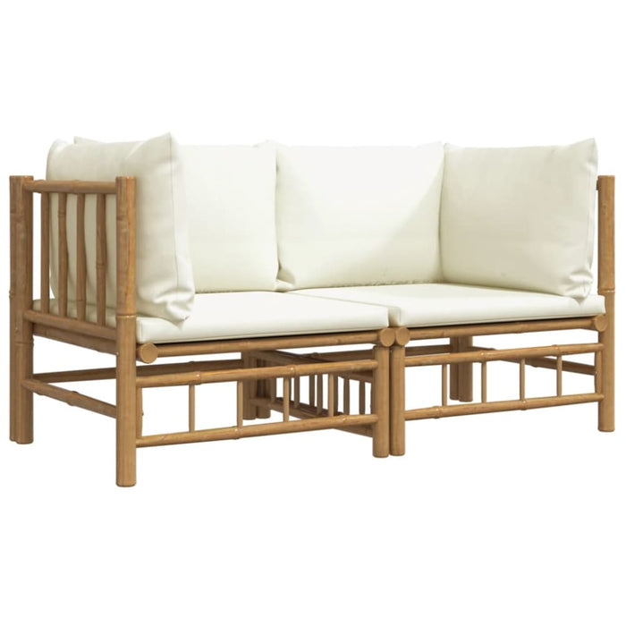 Garden Corner Sofas with Cream White Cushions 2 Pcs Bamboo