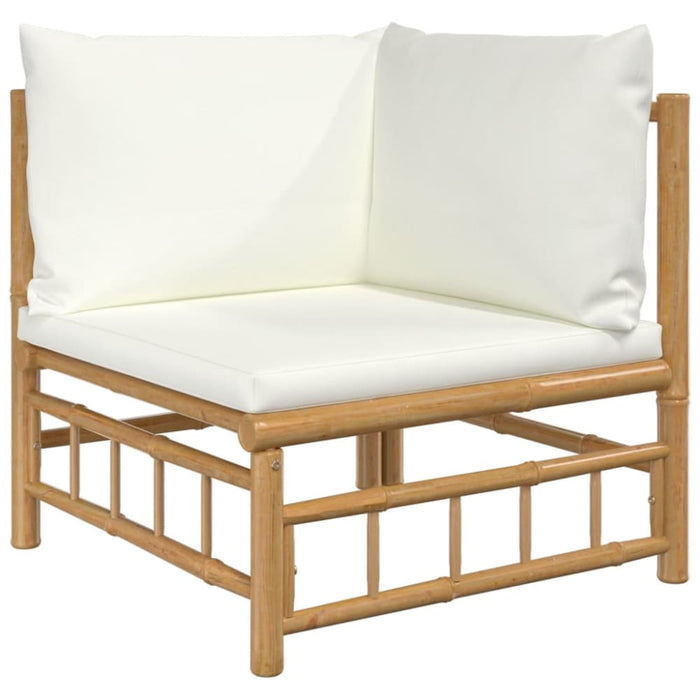 Garden Corner Sofas with Cream White Cushions 2 Pcs Bamboo