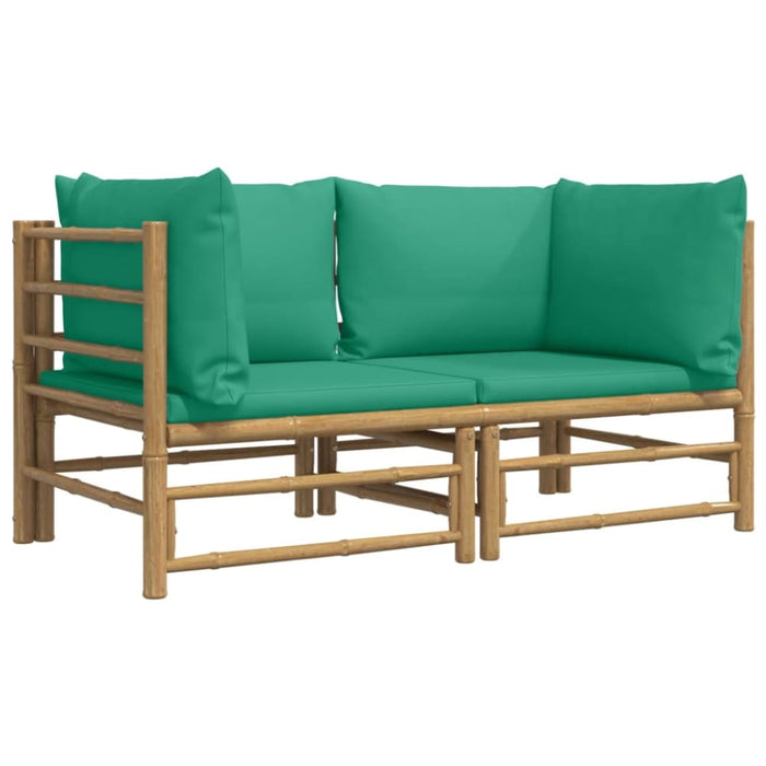Garden Corner Sofas with Green Cushions 2 Pcs Bamboo Toppopb
