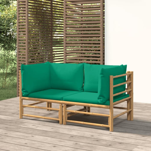 Garden Corner Sofas with Green Cushions 2 Pcs Bamboo Toppopb
