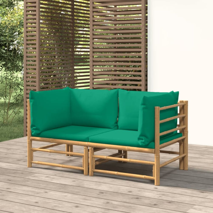 Garden Corner Sofas with Green Cushions 2 Pcs Bamboo Toppopb