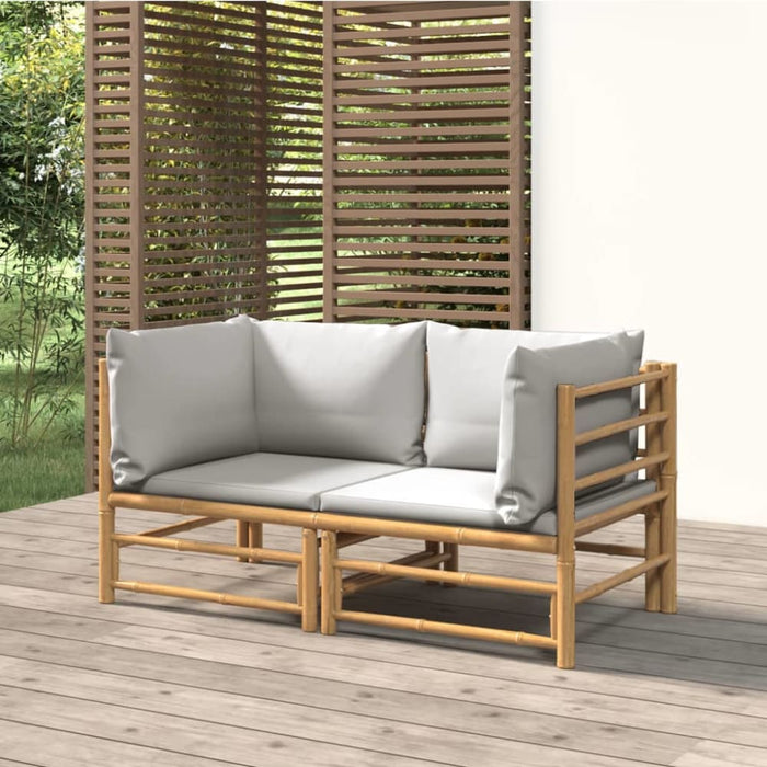 Garden Corner Sofas with Light Grey Cushions 2 Pcs Bamboo