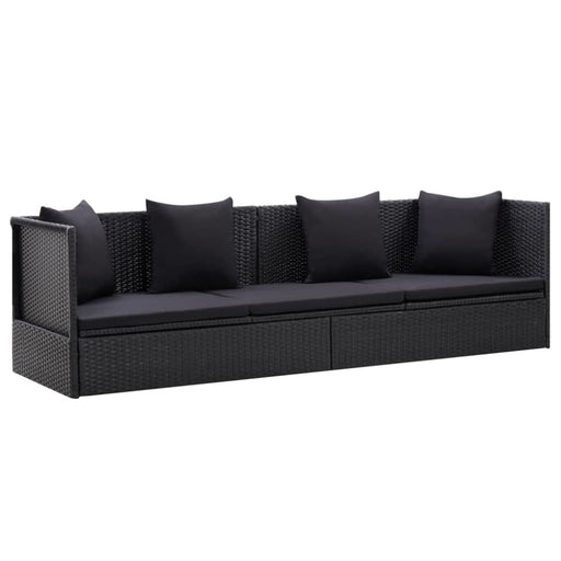 Garden Bed with Cushion and Pillow Poly Rattan Black Albni