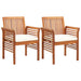 Garden Dining Chairs with Cushions 2 Pcs Solid Acacia Wood