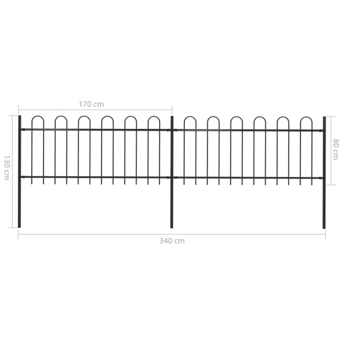 Garden Fence With Hoop Top Steel 3.4x0.8 m Black Xiilan