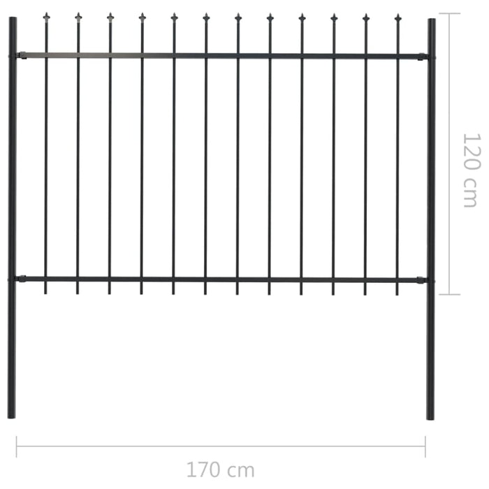 Garden Fence With Spear Top Steel 1.7x1.2 m Black Oaakxl