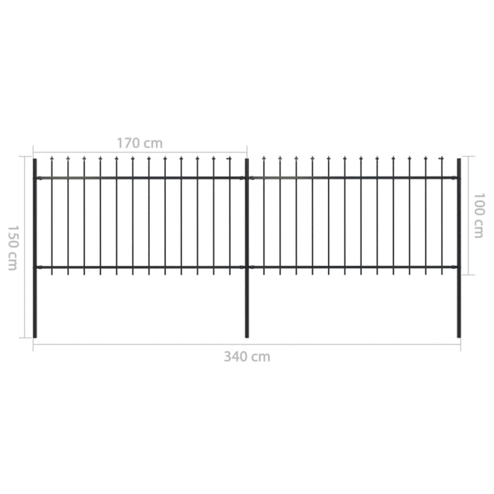 Garden Fence With Spear Top Steel 3.4 m Black Xiilox