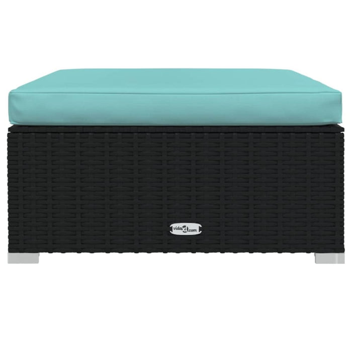 Garden Footrest with Cushion Black 70x70x30 Cm Poly Rattan