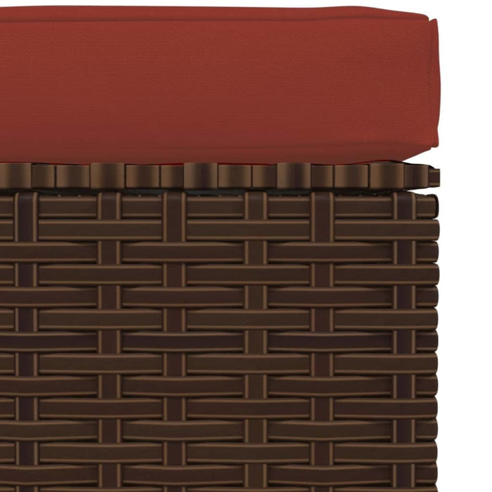 Garden Footrest with Cushion Brown 70x70x30 Cm Poly Rattan