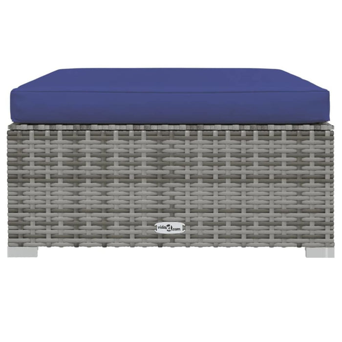 Garden Footrest with Cushion Grey 70x70x30 Cm Poly Rattan