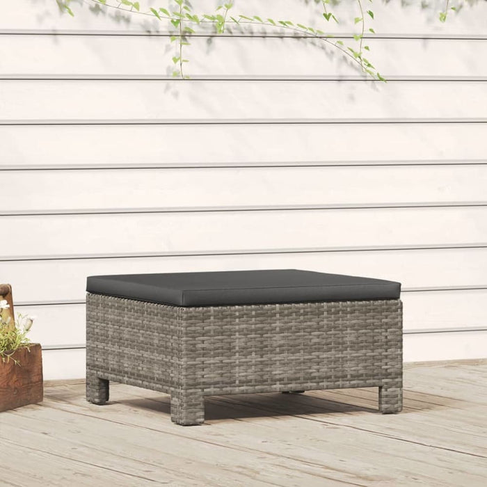 Garden Footrest with Cushion Grey Poly Rattan Tlxlkp