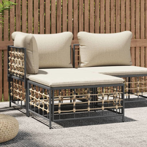 Garden Footstool with Beige Cushion Poly Rattan Tlaotx