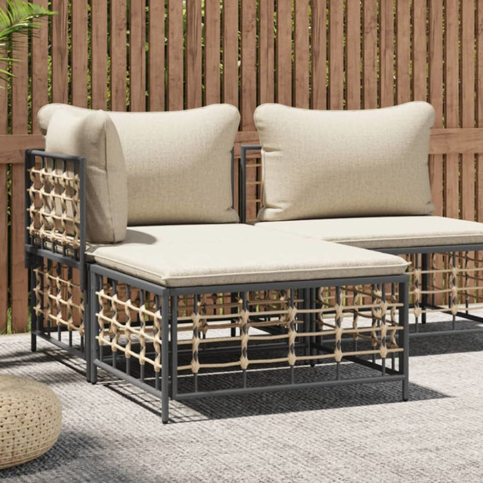 Garden Footstool with Beige Cushion Poly Rattan Tlaotx