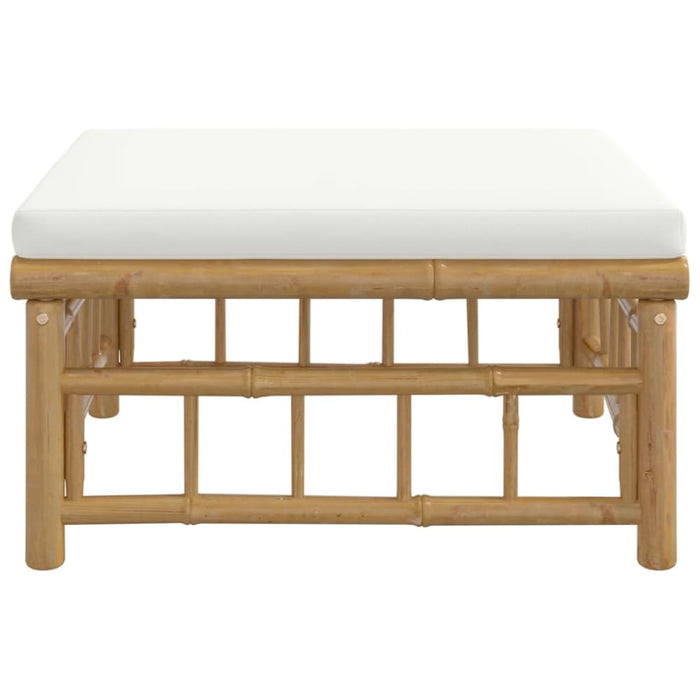 Garden Footstool with Cream White Cushion Bamboo Tlxtbx
