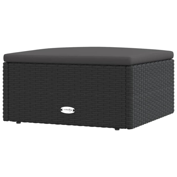 Garden Footstool with Cushion Black Poly Rattan Tokpnk