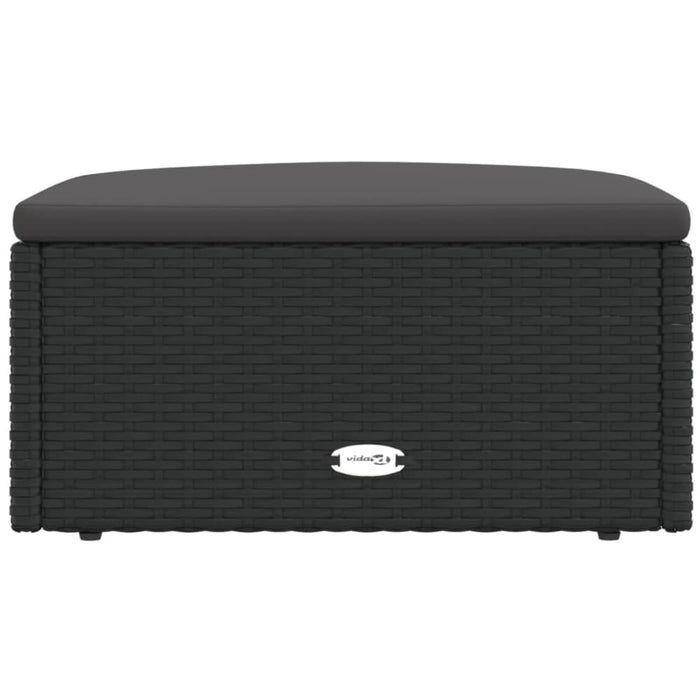Garden Footstool with Cushion Black Poly Rattan Tokpnk