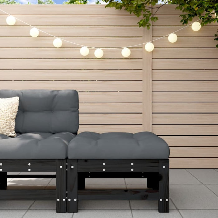 Garden Footstool with Cushion Black Solid Wood Pine Nxplio