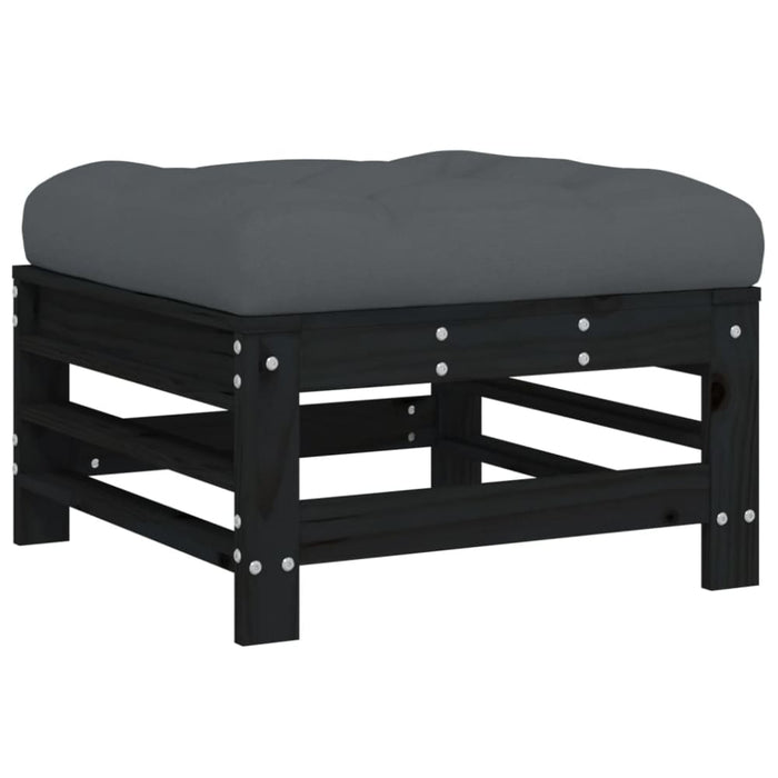 Garden Footstool with Cushion Black Solid Wood Pine Nxplio
