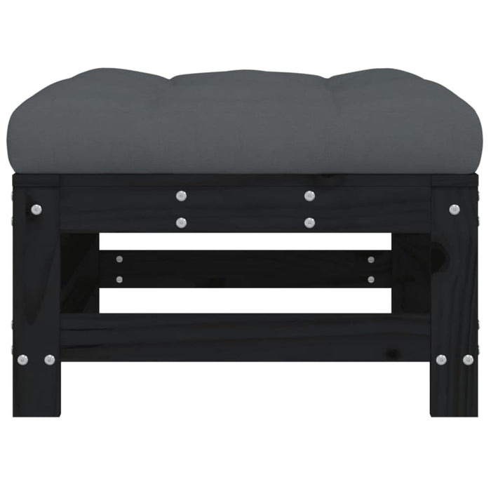 Garden Footstool with Cushion Black Solid Wood Pine Nxplio