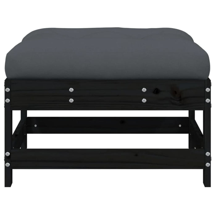Garden Footstool with Cushion Black Solid Wood Pine Nxpppk