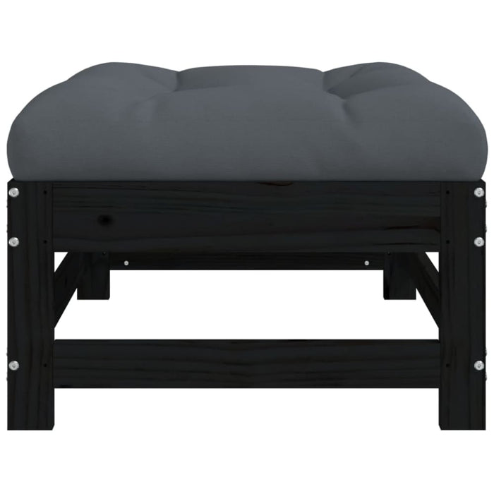 Garden Footstool with Cushion Black Solid Wood Pine Nxpppk