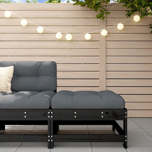 Garden Footstool with Cushion Black Solid Wood Pine Nxpppk