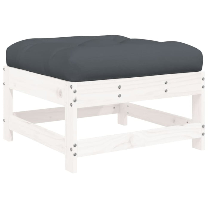Garden Footstool with Cushion White Solid Wood Pine Nxpppl