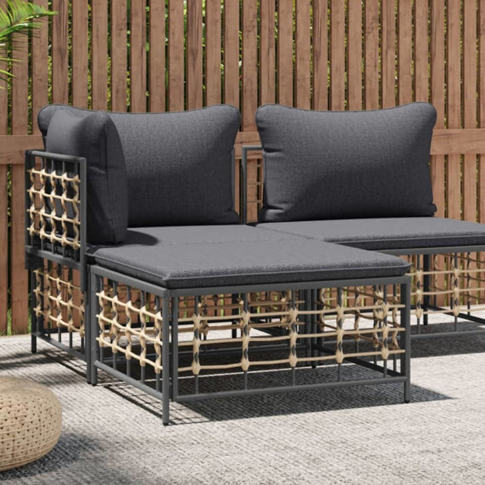 Garden Footstool with Dark Grey Cushion Poly Rattan Tlaotl
