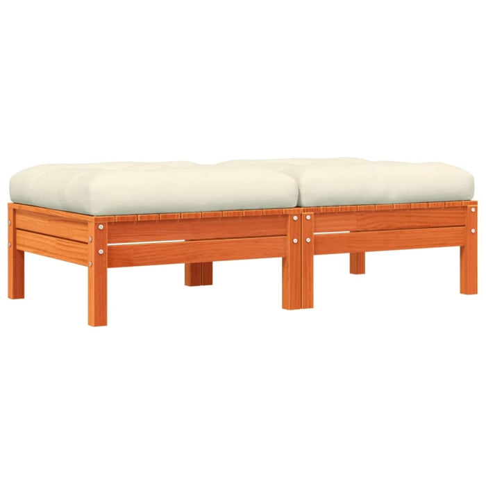 Garden Footstools with Cushions 2 Pcs Wax Brown Solid Wood