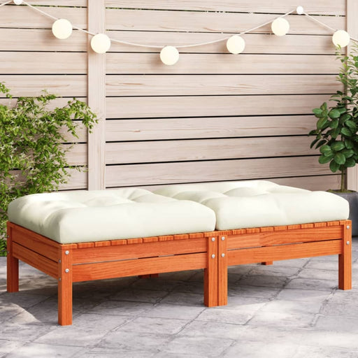 Garden Footstools with Cushions 2 Pcs Wax Brown Solid Wood