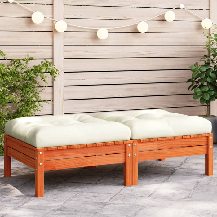 Garden Footstools with Cushions 2 Pcs Wax Brown Solid Wood