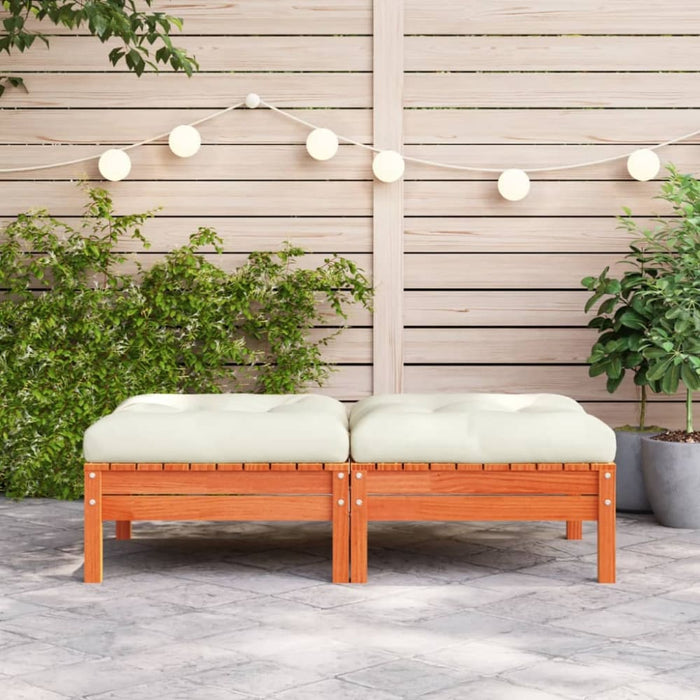 Garden Footstools with Cushions 2 Pcs Wax Brown Solid Wood