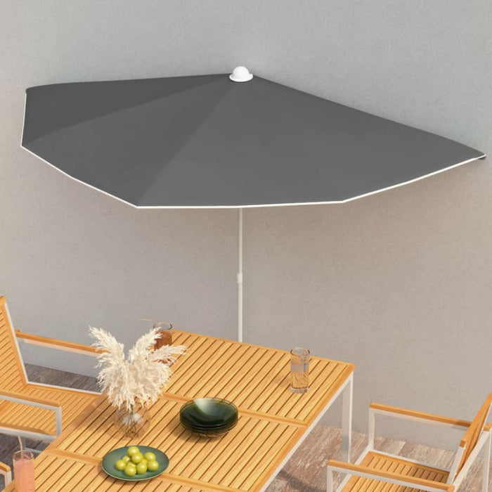 Garden Half Parasol With Pole 180x90 Cm Anthracite Topplo