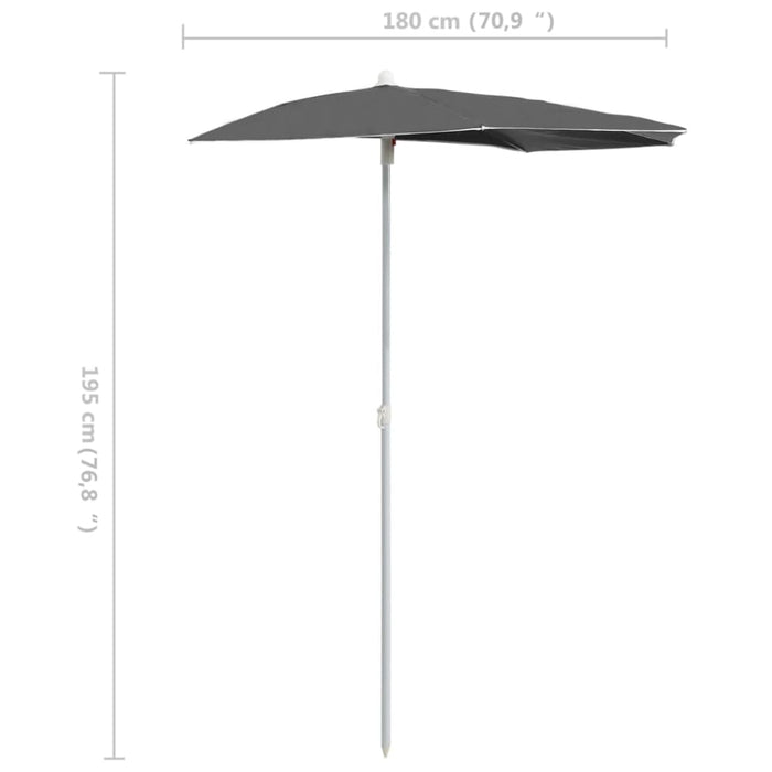Garden Half Parasol With Pole 180x90 Cm Anthracite Topplo