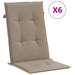 Garden Highback Chair Cushions 6 Pcs Taupe 120x50x3 Cm