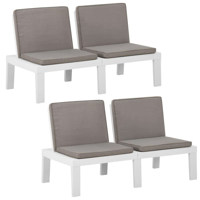 Garden Lounge Benches with Cushions 2 Pcs Plastic White