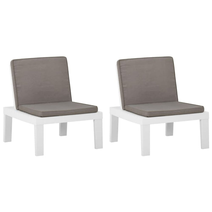 Garden Lounge Chairs with Cushions 2 Pcs Plastic White