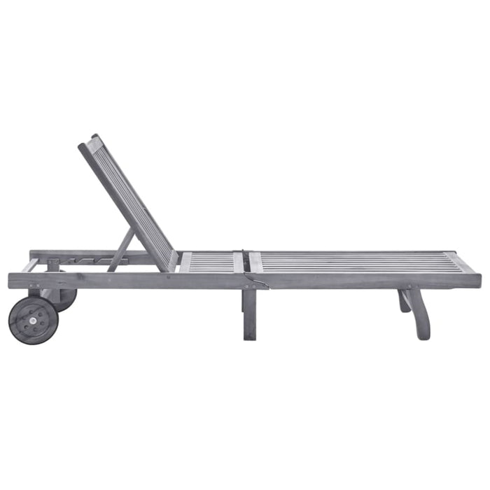 Garden Sun Lounger With Cushion Grey Solid Acacia Wood