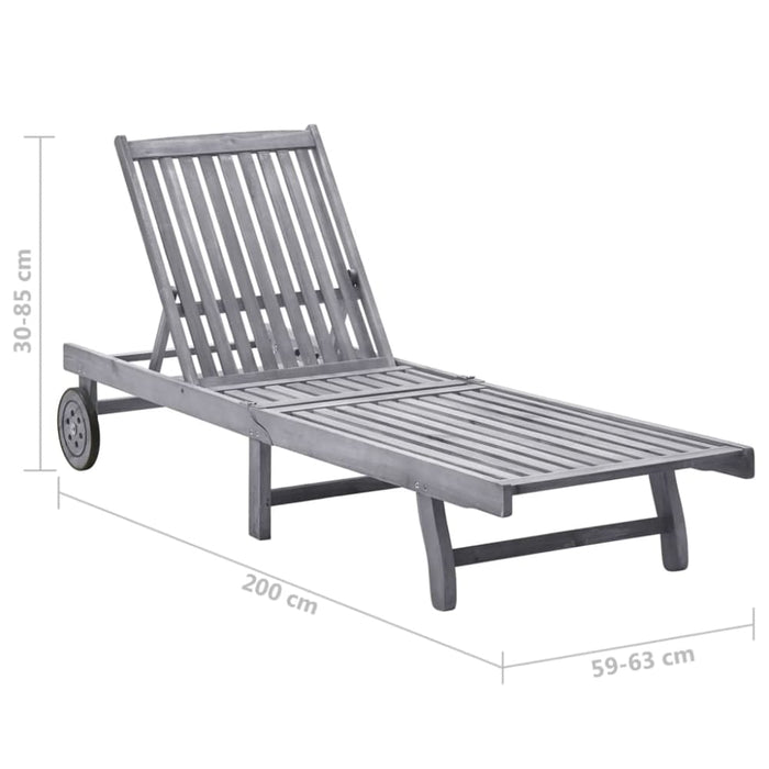 Garden Sun Lounger With Cushion Grey Solid Acacia Wood