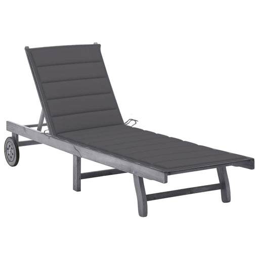 Garden Sun Lounger With Cushion Grey Solid Acacia Wood
