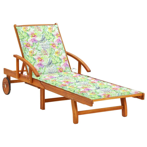 Garden Sun Lounger With Cushion Solid Acacia Wood (310288