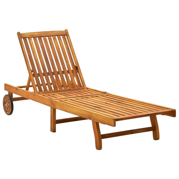 Garden Sun Lounger With Cushion Solid Acacia Wood Tblotaa