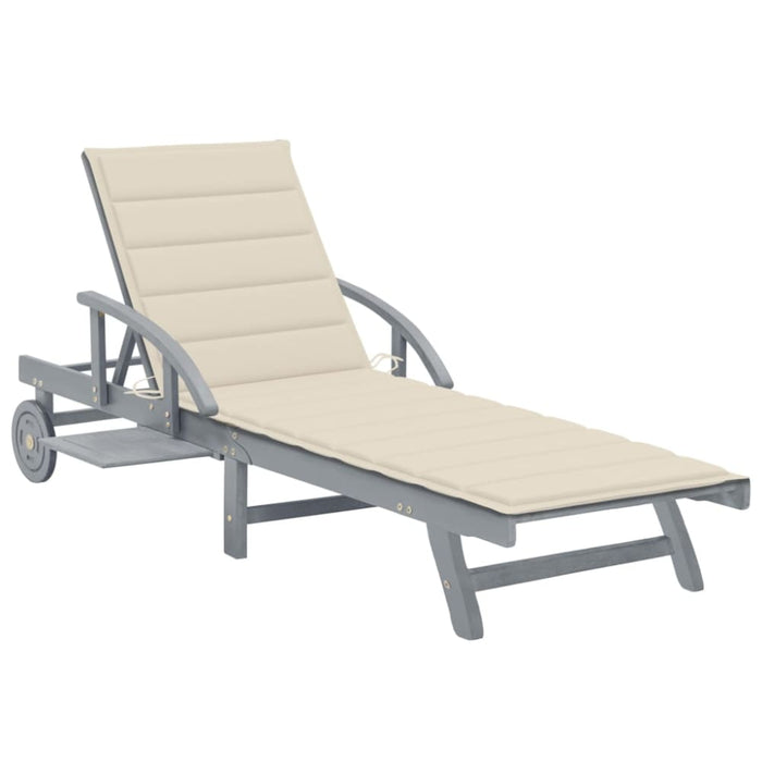 Garden Sun Lounger With Cushion Solid Acacia Wood Tblotto
