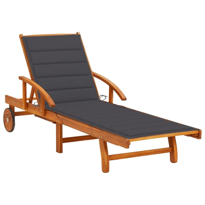 Garden Sun Lounger With Cushion Solid Wood Acacia Tblolbx