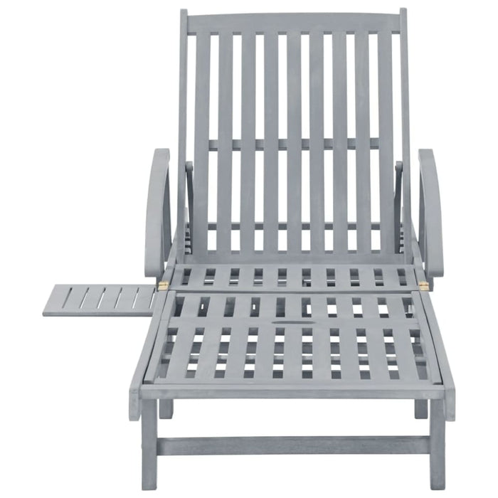 Garden Sun Lounger Grey Solid Acacia Wood Apktk