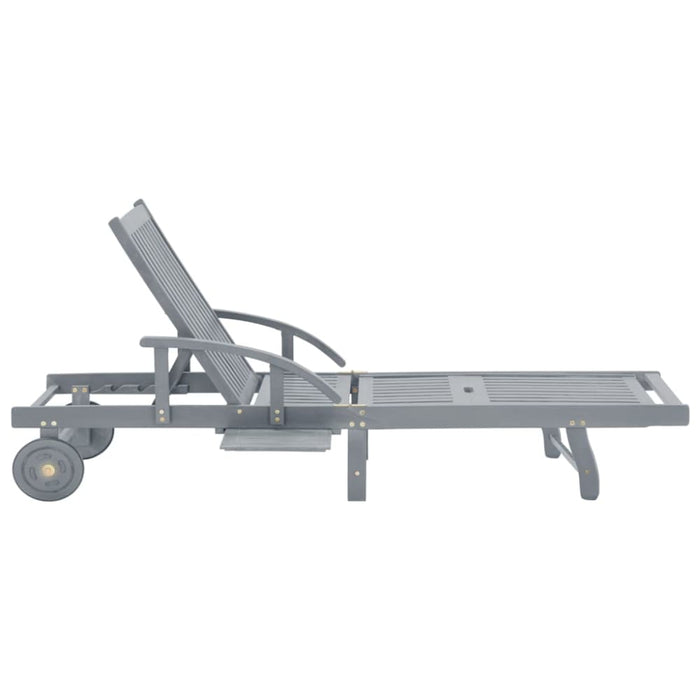 Garden Sun Lounger Grey Solid Acacia Wood Apktk