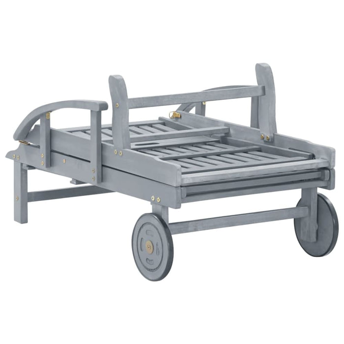 Garden Sun Lounger Grey Solid Acacia Wood Apktk