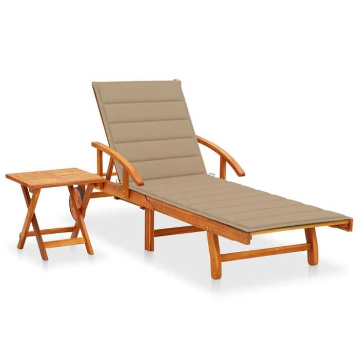 Garden Sun Lounger With Table And Cushion Solid Wood Acacia